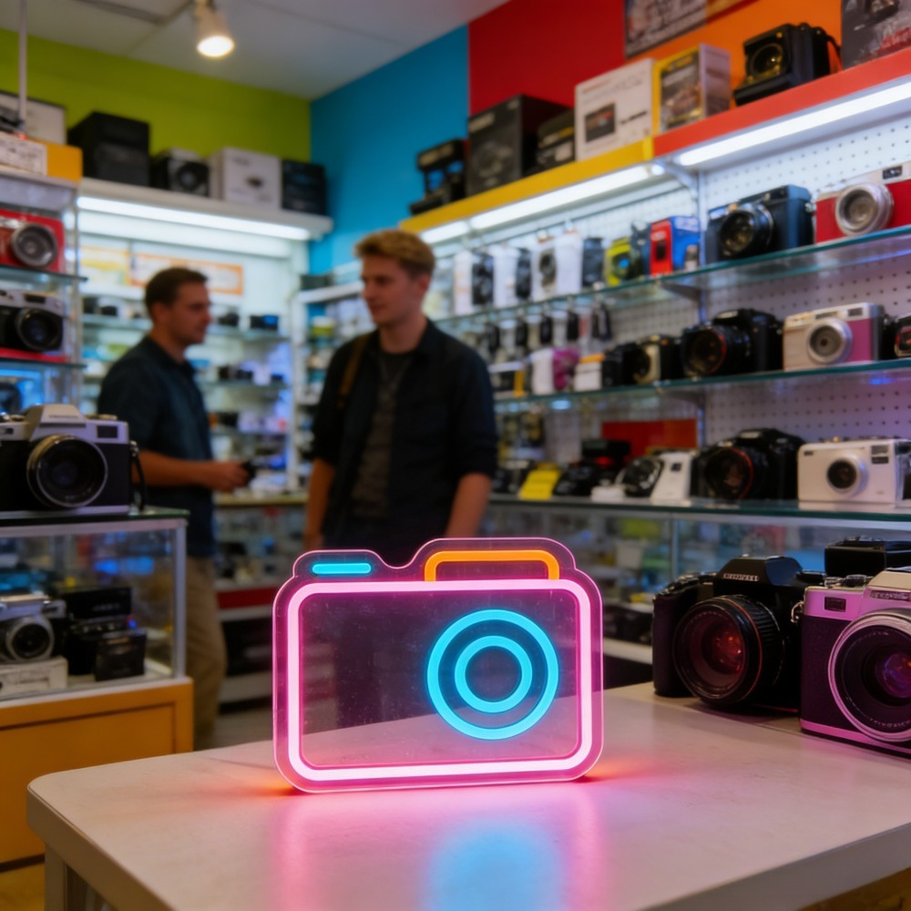 Camera Neon Sign LED Wall Art  - Photography Studio Lighting Set Up ulasan dan harga
