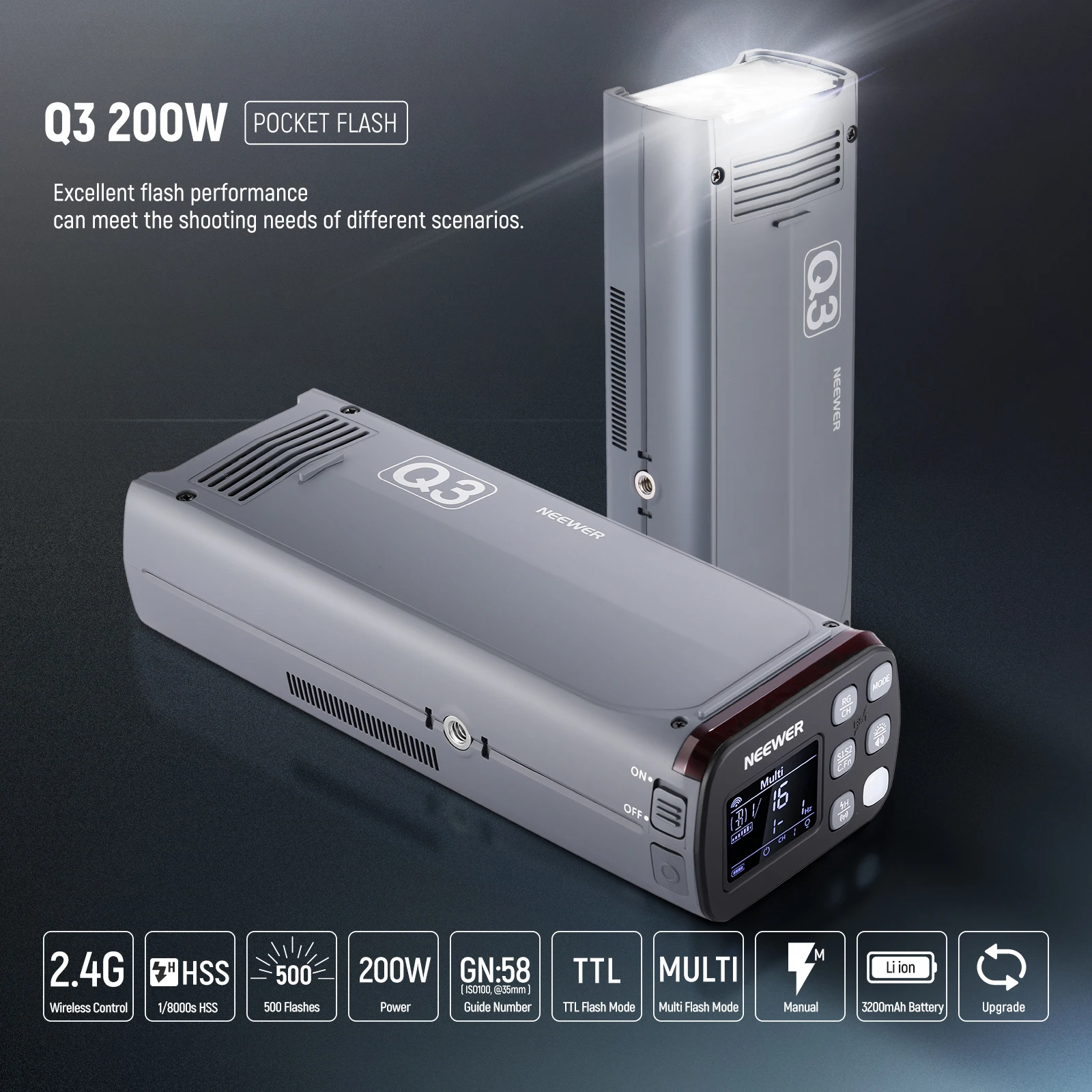 NEEWER Q3 200Ws 2.4G TTL Flash - Portable Strobe Monolight ulasan dan harga